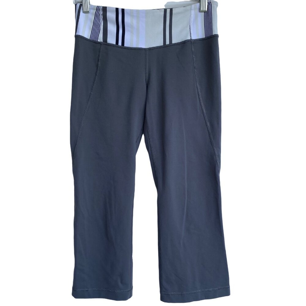 LULULEMON Womens Capri Legging Sz 6 White Grey Striped Waistband Pocket Athletic - Picture 9 of 9